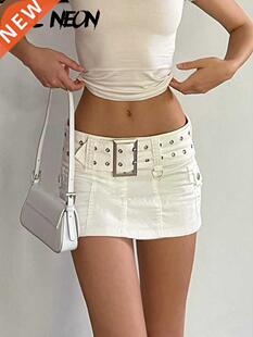 ALLNeon Y2K Aesthetics Basic Belted Low Waist Micro Skirts 2
