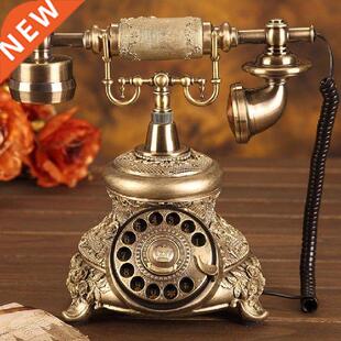 Antique Golden Corded Telephone Retro Vintage Rotary Dial