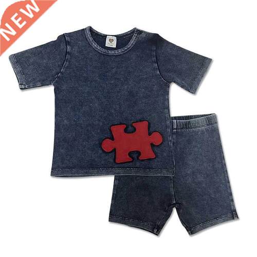 Bby summer clothes set top nd pnts knitted denim kids clo