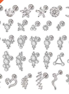 1PC G23 Titanium&Steel 16G CZ Gem Moon Labret Lip Bar Ri