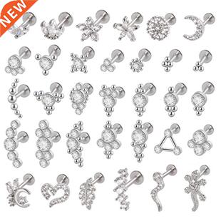 1PC G23 Titanium&Steel 16G CZ Gem Moon Labret Lip Bar Ri