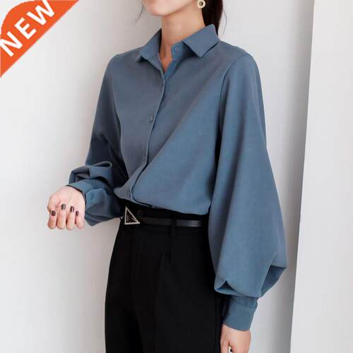 Women blouse vintage Turn-down Collar Spring Autumn Lantern