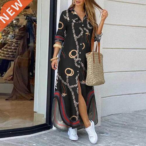 Casual Dresses Women Long Sleeve Shirt Dress Autumn Printed - 封面