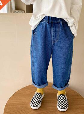 Korean style boys washed cotton jeans 1-7T solid color fashi