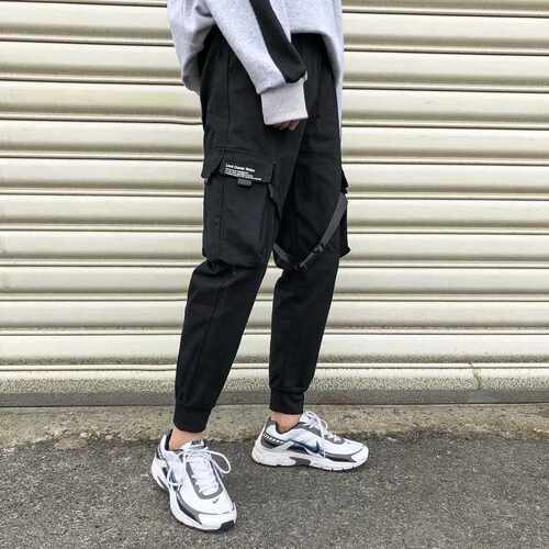 Harajuku Fashion Ribbons Harem Joggers Men's Cargo Pants Sre