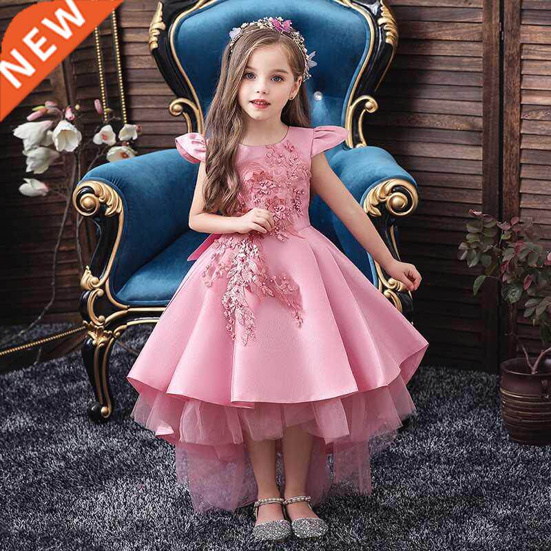 Pink Girls Dresses For Wedding Tulle Lace Long Girl Dress Pa图片