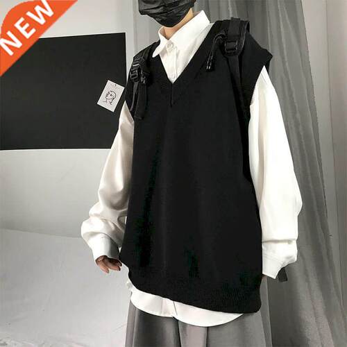 Men Sweater Vest Autumn Solid Color Knitted Male Korean Styl