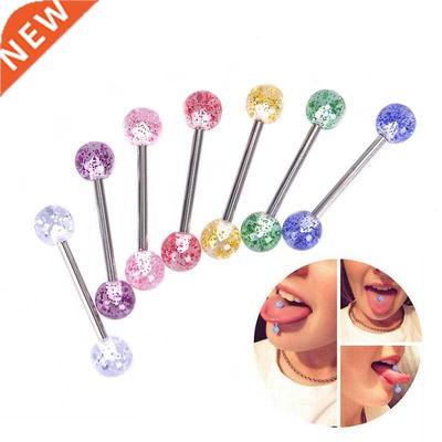 8PCS/lot Surgical Steel Glitter Tongue Piercing Ball Barbell