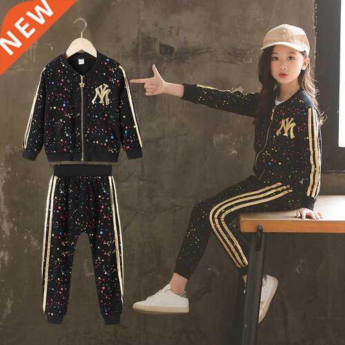 2022 New Autumn Spring Girls Suits Coat+Pants Kids Colored D