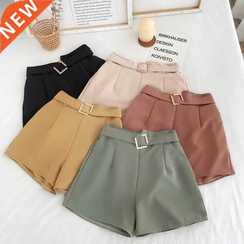 Office Elastic Waist Shorts Women Mini High Waist Shorts Wit
