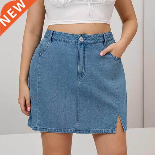 L-5xl Women's Blue Butt Wrap Skirt大码胖MM蓝色包臀短裙200斤