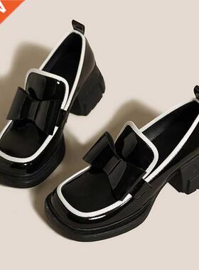 2022 New Bow Mary Janes British Style Fashion Chunky Shoes S