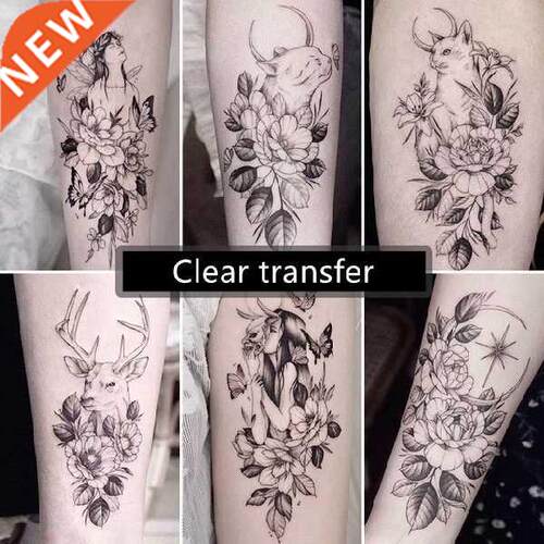 Black Large Snake Flower Fake Tattoo Sticker For Women Dot