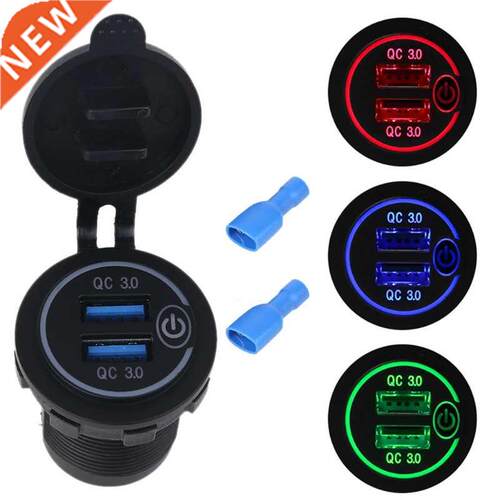 Waterproof 12V 24V Dual QC3.0 USB Car Charger Adapter with O
