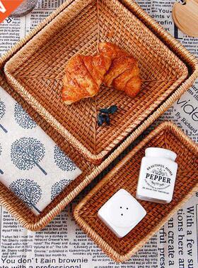 Hand-Woven Storage Basket Rattan Storage Tray Wicker