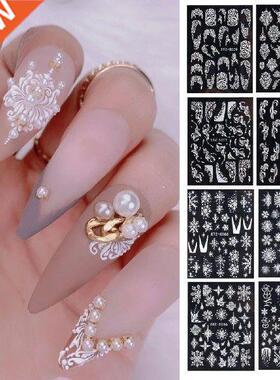 1 Set Embossed Nail Sticker Exquisite Flower Snowflake