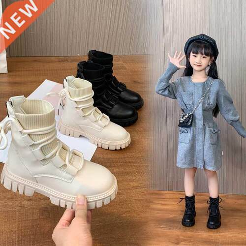 New Cross tied Children Fashion Boots Solid PU Knitting Chun
