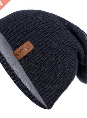 New Unisex Letter Beanie Hat Leisure Add Fur Lined Winter Ha