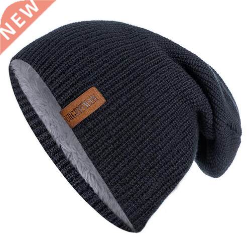 New Unisex Letter Beanie Hat Leisure Add Fur Lined Winter Ha