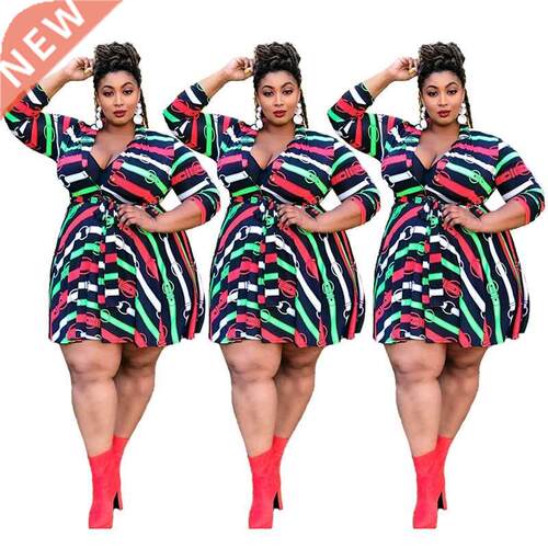 XL-5XL large size slim v-neck printed African dress大码非洲