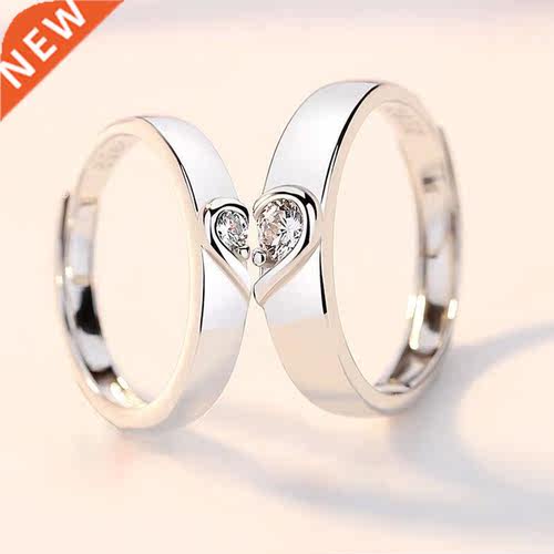 New 2 Pcs Love Heart Zrcon Couple Rngs Set Fashon Lover B