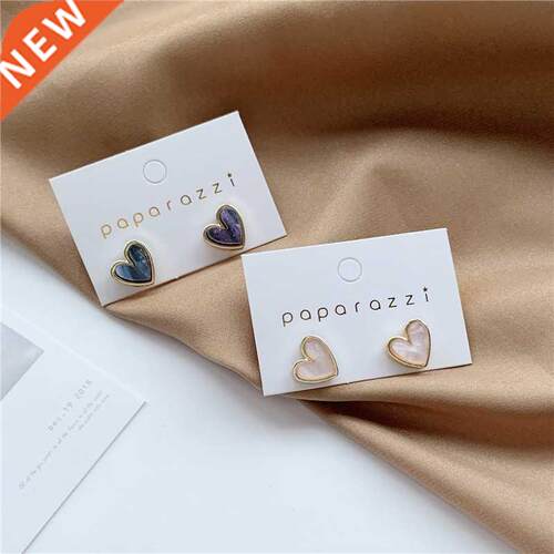 Sweet Acrylic Heart Stud Earrings Delicate Gold Color Mini E