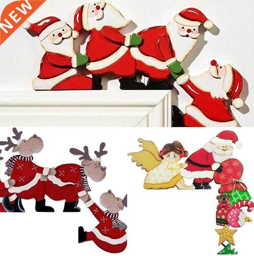 Funny 2022 Santa Claus Angel Elk Wooden Christmas Door Frame