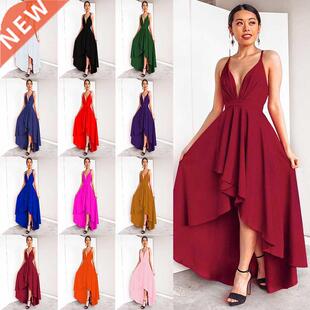 S-3xl Large V-neck halter belt halter Dress大码大摆女连衣裙
