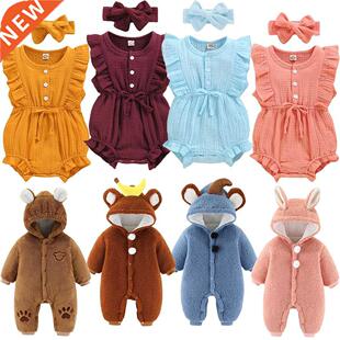 Baby Girl Clothes + Headband Cotton Linen Ruffles Sleeveless