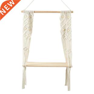 AT69 -Macrame Hanging Shelf Rustic Boho 1 Tier Shelf Wall