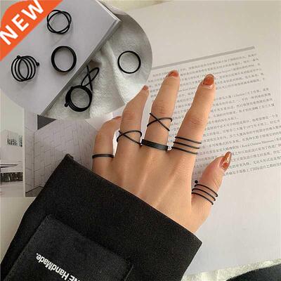 6Pcs/set Punk Finger Rings Minimalist Smooth Gold/black Geom