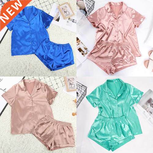 Solid Color Satin Pajamas With Shorts Sleepwear Suit Silk Py
