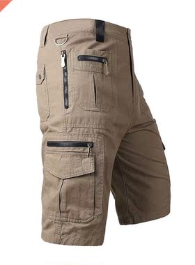 Summer Men's Casual Cotton Cargo Shorts Overalls Long Length