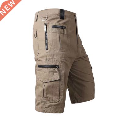 Summer Men's Casual Cotton Cargo Shorts Overalls Long Length