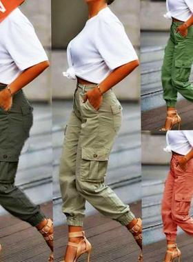 Yskkt Cargo Pants Women High Waist Spring Autumn Pocket Slim