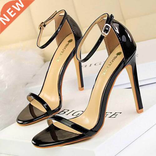 BIGreE Shoes Super High Heels 11cm Women Shoes Ptent Lethe