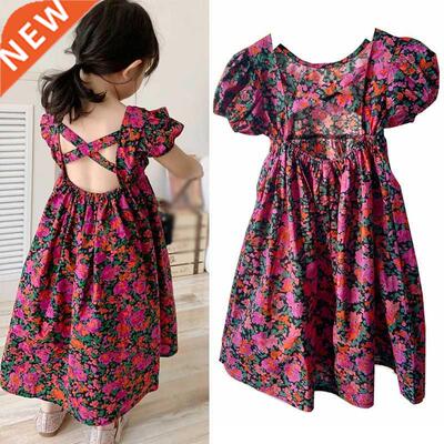 Girl Dress Princess Fairy Floral Backless Casual Sundress Ho