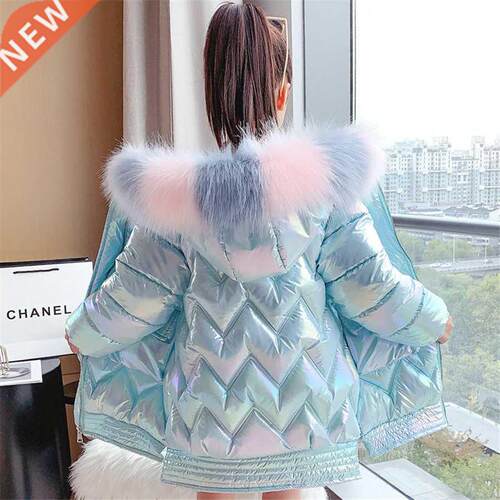 2022 Winter Shiny Jacket For Girls Hooded Warm Children Girl