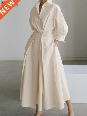 Overszed Elegant Women Sprng Sundress ZANZEA Fashon Lapel