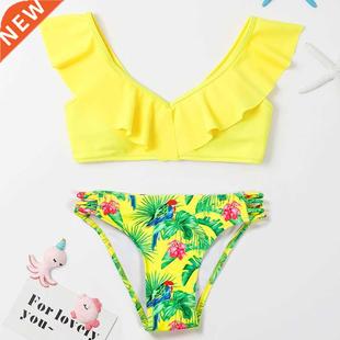 Tropical Floral Girl Swimsuit Kids Ruffle Bikini Set 7-14 Ye
