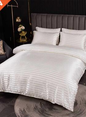 Luxury Stripe Satin Silk Bedding Set Nordic Double Bed King