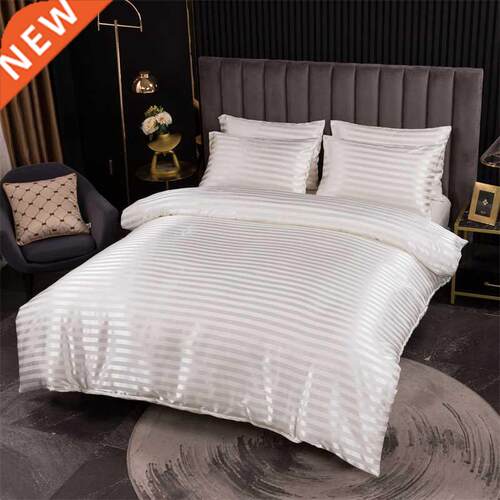 Luxury Stripe Satin Silk Bedding Set Nordic Double Bed King