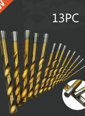 13Pcs High Speed Steel HSS Drill Bits Set Titanium Coated Wo
