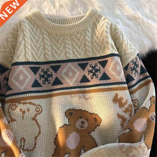 Cute Bear Tops Oversize Men High Set Knitting Sweater Tops A