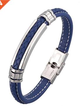 New ndy Leather Bracelet Men Stainless Steel Handmade Bangle