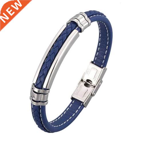 New ndy Leather Bracelet Men Stainless Steel Handmade Bangle