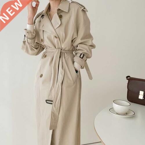 Women Double-breasted Long nch Coat Autumn Winter Casual Za