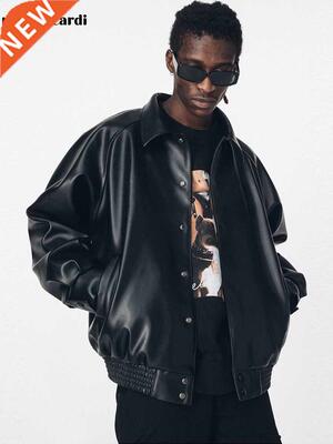 Mauroicardi Autumn Casual Oversized Black Pu Leather Jacket