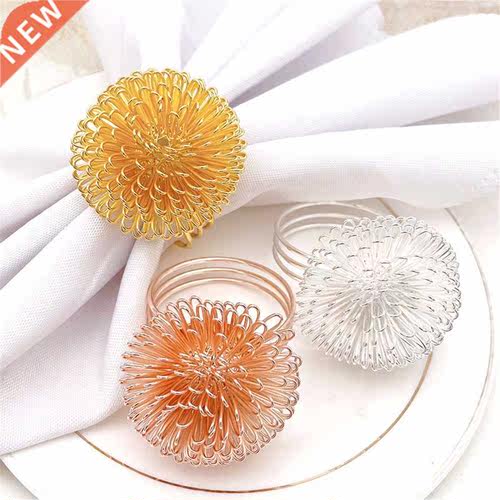 1Pc Metal Blossom Flower Napkin Rings Sliver Gold Napkin
