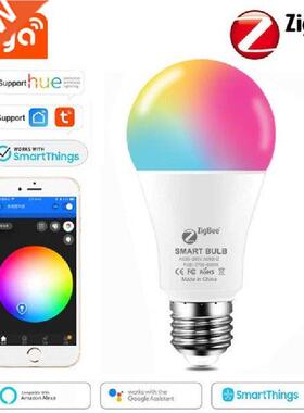 Tuya Zigbee Smart Light Bulb, E27 RGB LED Lamp Dimmable